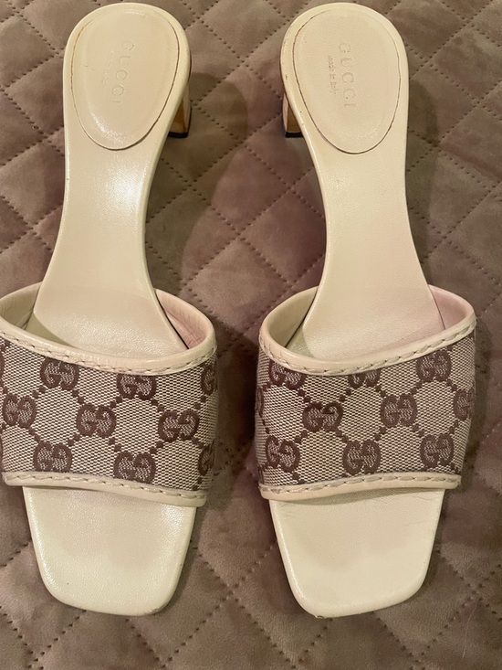 Gucci Shoes - Gucci Beige Brown GG Canvas Slide Mules